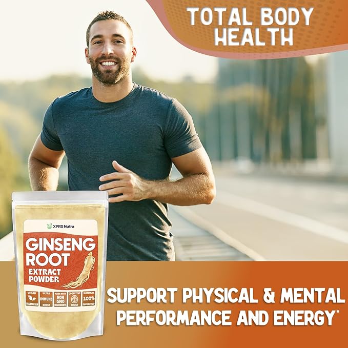 XPRS Nutra Ginseng Root Extract Powder - Ginseng Powder Supports Cognitive Function, Physical Performance, and Immune System - Vegan Friendly Panax Ginseng in Powder Form (8 Ounce)
