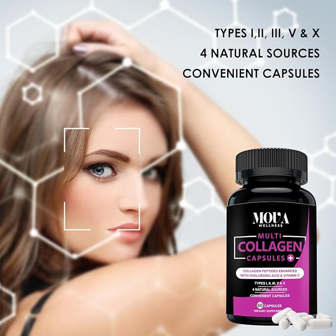 Multi Collagen Capsules with Vitamin C & Hyaluronic Acid - Types I, II, III, V & X - 60 Capsules