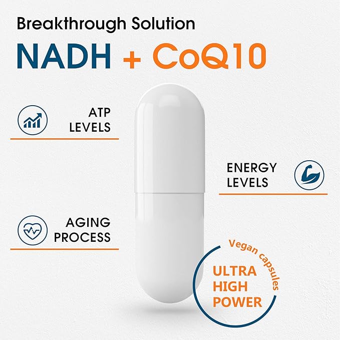 Corlia NADH 50mg + CoQ10 200mg + D-Ribose 150mg Supplement, Enhance NAD+ Supplement for Energy, Fatigue, Reduced Nicotinamide Adenine Dinucleotide, 360 Veggie Capsules