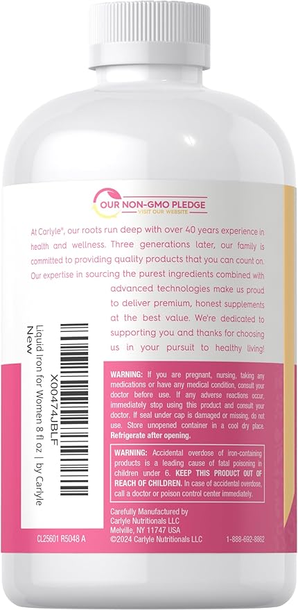 Carlyle Liquid Iron Supplement for Women | 8 fl oz Drops | Fruit Punch Flavor | Vegetarian, Non-GMO, Gluten Free