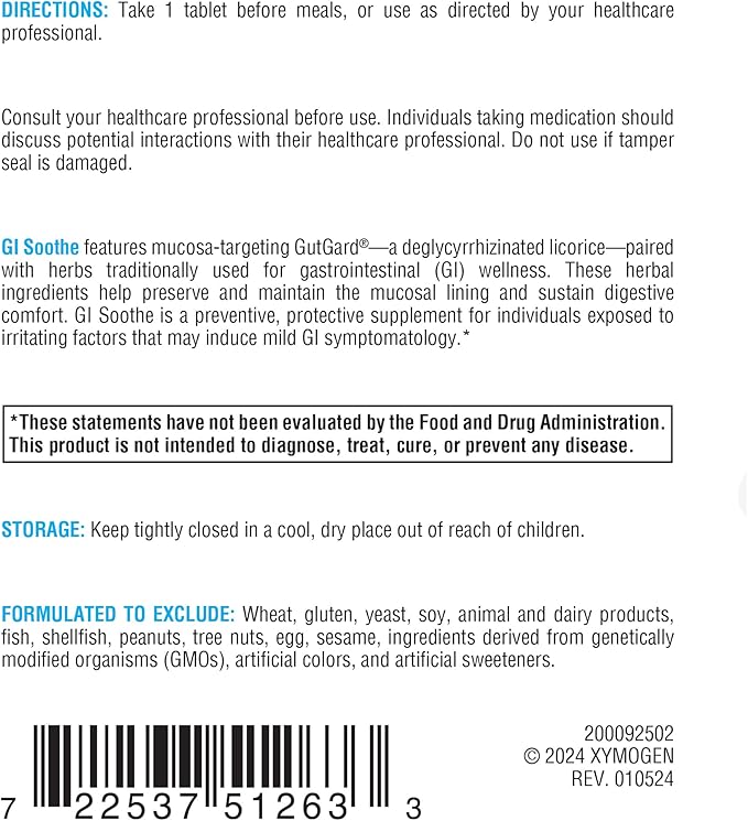 XYMOGEN Gut Health Supplements - GI Soothe Chocolate - Slippery Elm Bark, Licorice Root Extract & Marshmallow Root - Promote GI Lining Health, Mild Bloating Relief & Digestive Comfort (90 Tablets)