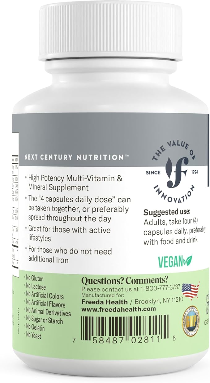 FREEDA Multivitamin - Iron Free Ultra Kosher Multi Vitamins Supplements for Women Health - Men’s Vitamins for Men Health - Multivitamins for Men & Women Adult Vitamins Multivitamin, 120