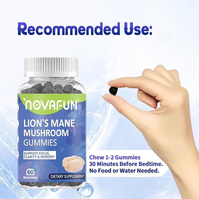 Lion's Mane Mushroom Gummies – 1000mg for Focus & Cognitive Support, Vegetarian & Gluten-Free, Mixed Berry Flavor, 60 Count