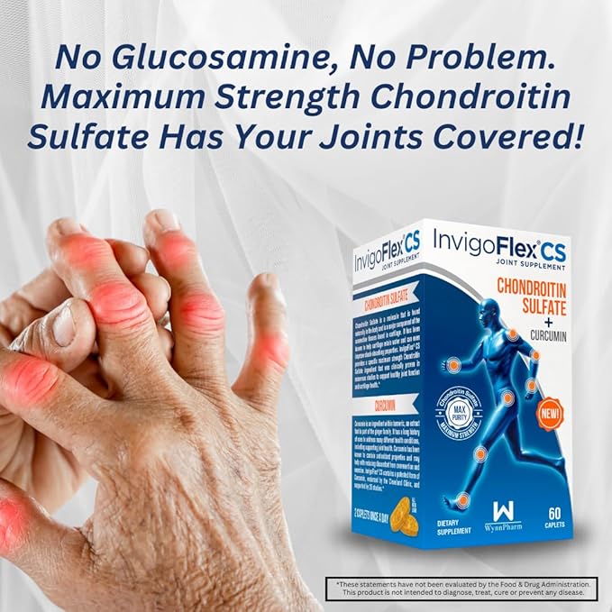 INVIGOFLEX® CS - Chondroitin Sulfate with Turmeric Curcumin Non GMO for Knee, Hand, Back & Hip Premium Joint Supplement