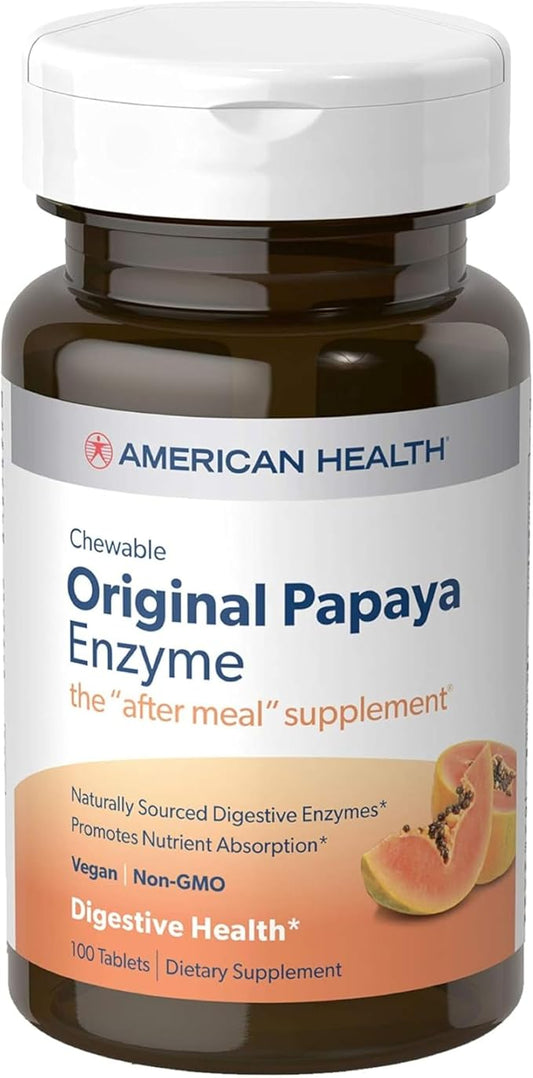 American Health Original Papaya Enzyme Chewable Tablets - Promotes Nutrient Absorption and Helps Digestion - Gluten-Free, Vegetarian - 100 Count, 33 Total Servings