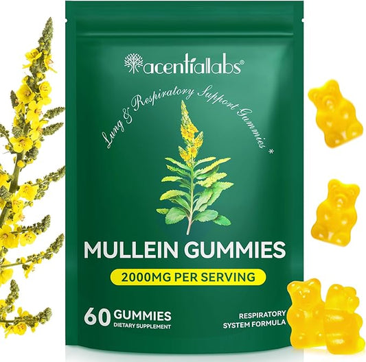 Mullein Gummies - Mullein Leaf Extract for Lungs, 2000mg Mullein Gummies for Lungs Detox, Respiratory Digestive Immune Support, 60 Count