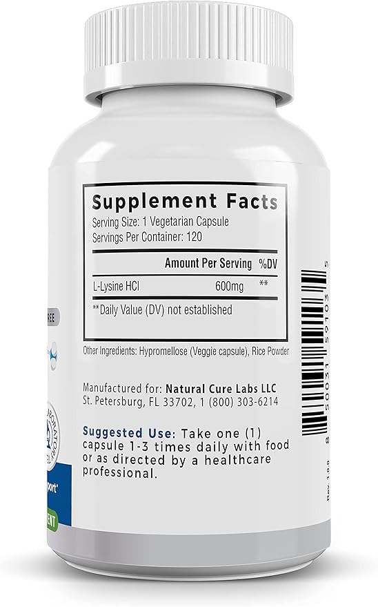 Clean L-Lysine 600mg, 120 Capsules | Vegan, Non-GMO, & Gluten Free