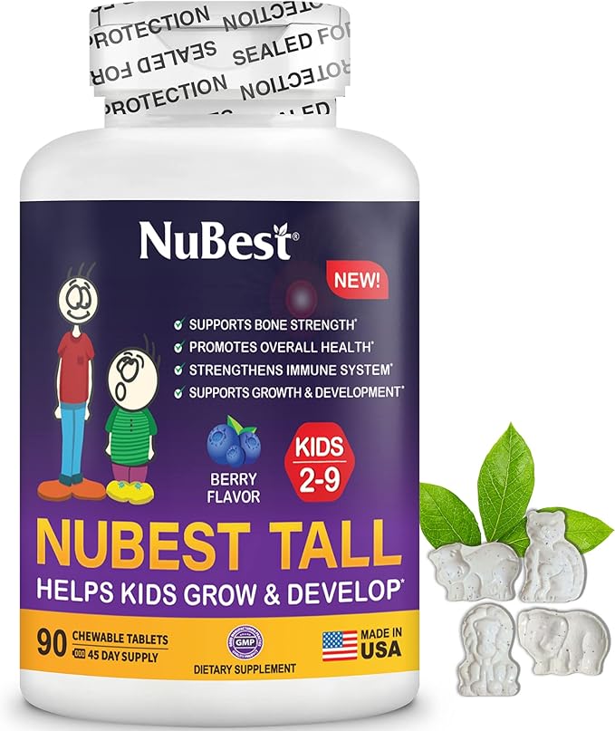 NuBest Tall Kids - Toddlers Vitamins and Kids Vitamins for Age 2 to 9 - Support Bone Strength, Overall Health and Immunity - Animal Shapes - 90 Chewable Berry Tablets | 2 Pack