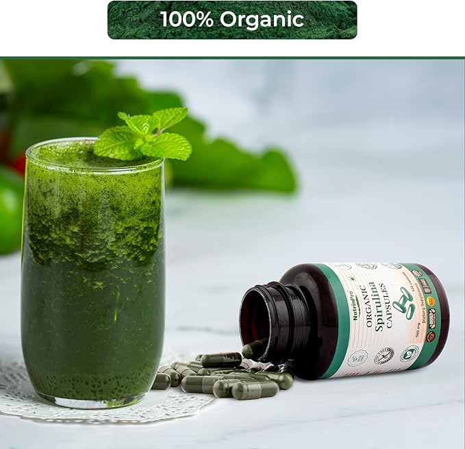 USDA Organic Spirulina Capsules - 100% Pure Vegan Supplement, Non-GMO, Gluten-Free, Chemical-Free, (720)