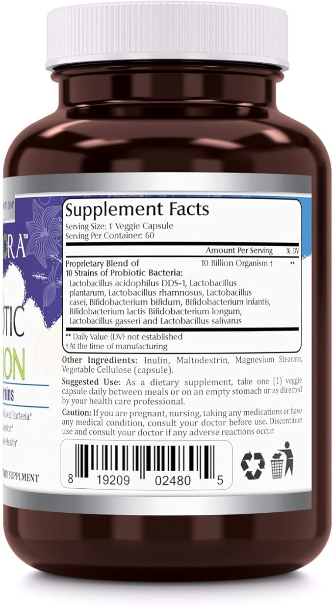 Probiotic 10 Best Probiotics Strains, Veggie Capsules -Including Acidophilus, plantarum, rhamnosus etc * Supports Digestive & Immune Health * (10 Billion, 60 Count)