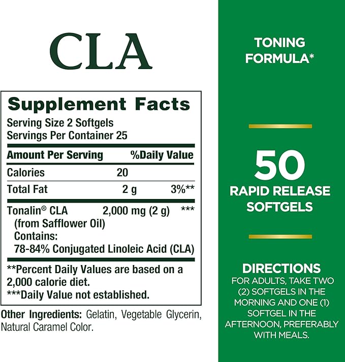 Nature's Bounty Tonalin Pills and Dietary Supplement, Diet and Body Support, 1000 mg, 50 Rapid Release Softgels