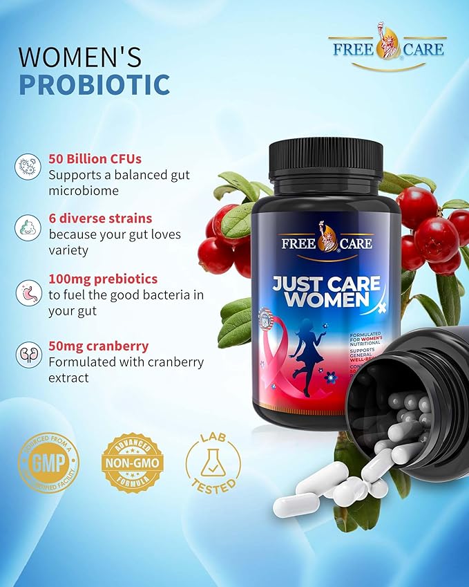 Probiotics for Women 50 Billion CFU 8 Strains, for Women’s Daily Digestive & Feminine Health, with Cranberry Extract, Acidophilus, Organic Prebiotics & Selenium, Gluten & Dairy Free, 60Capsules
