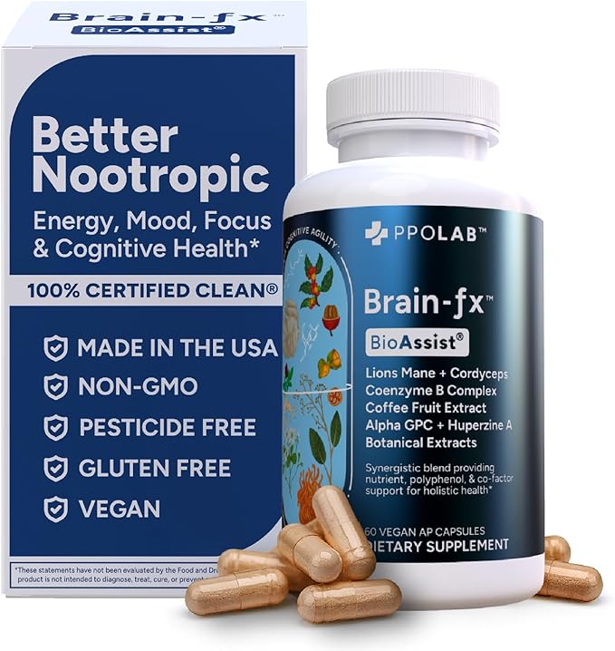 Brain-fxโข Nootropic Brain Energy Memory & Focus Supplement, Lions Mane Extract, L Theanine, Methyl B12 5MTHF B Complex, Alpha GPC Choline, Bacopa Monnieri, Ginseng, Cordyceps, Huperzine A BDNF Factor