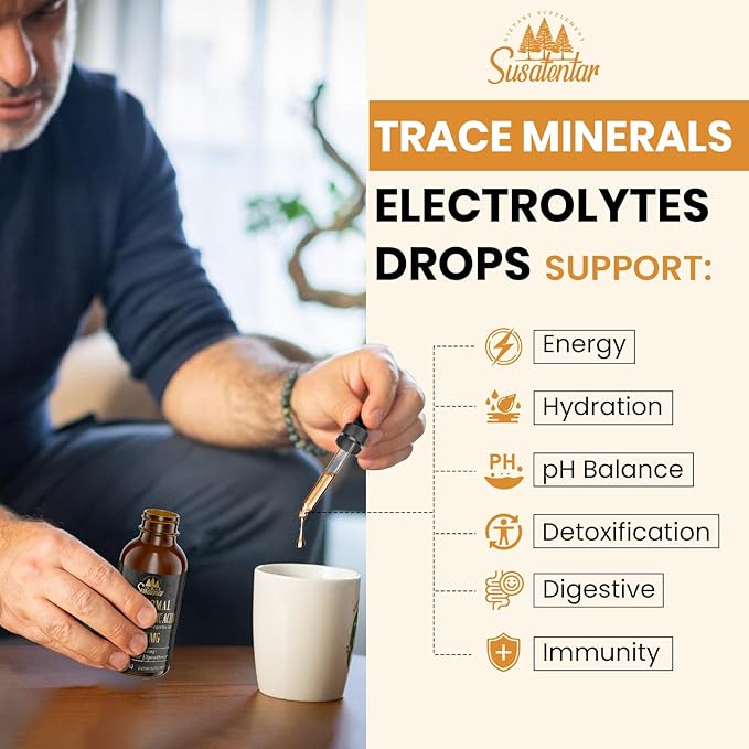 Trace Minerals Electrolytes Drops 2000 MG | Liquid Liposomal Fulvic Humic Acid Supplement | 85+ Trace Minerals | Hydration | Detoxification | Energy | pH Balance | Digestion | Immunity | 4 Oz