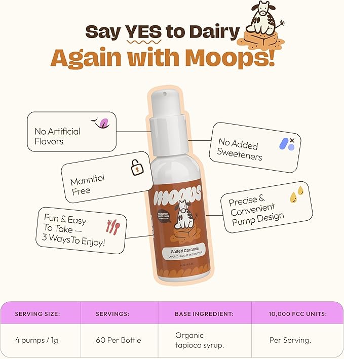 Lactase Enzyme Drops 2oz – Delicious Salted Caramel Flavor – 10,000 FCC Units for Fast Acting Dairy Relief – Customizable Dosing for Lactose Intolerance – Portable Twist-to-Lock Pump