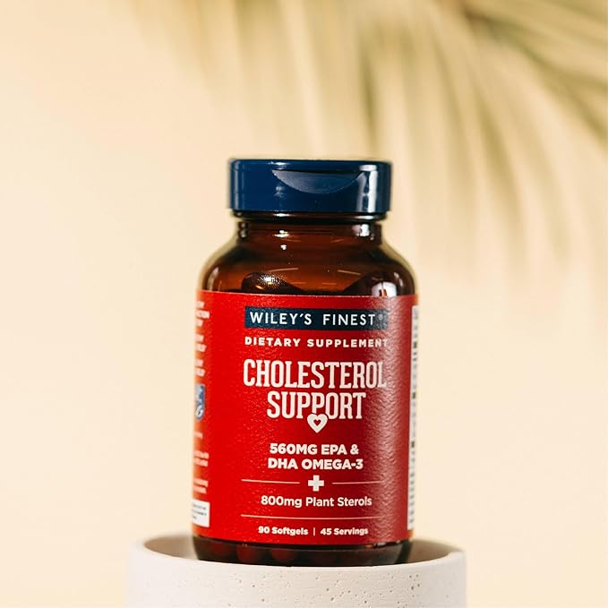 Wiley's Finest Wild Alaskan Fish Oil Cholesterol Support - Heart Health Supplement for Men and Women - 560mg Omega-3s - 90 Softgels (45 Servings)