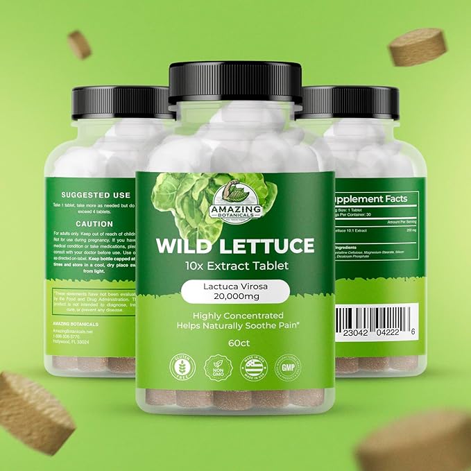 Wild Lettuce Extract Tablets 10X (60 Tablets) 2,000MG Each | Lactuca Virosa | Sleep Support | Helps Naturally Soothe Pain - 60 Count