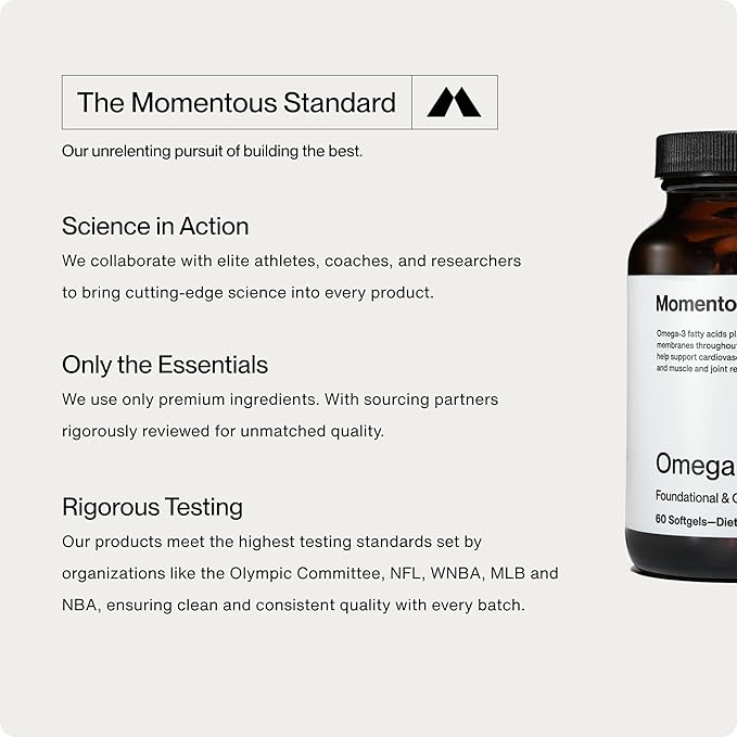 Momentous Omega 3 Fish Oil 1600mg - Daily Fish Oil Omega 3 Supplement for Women and Men with EPA & DHA - Supports Joint Health - NSF Certified, GMO-Free, Gluten Free, 30 Servings