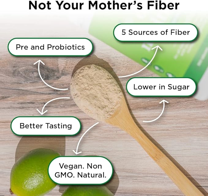 nbpure Daily Fiber Powder Blend for Digestive Health, Cholesterol Support, Healthy Weight Management - with Prebiotic, Insoluble, Soluble Fiber + 4 Probiotic Strains for Women, Men, Kids, Coconut Lime