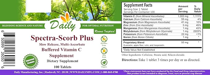 Daily Manufacturing Spectra-Scorb Plus™ (Slow-Release Mineral Ascorbate Vitamin C) 100 Slow-Release Tablets
