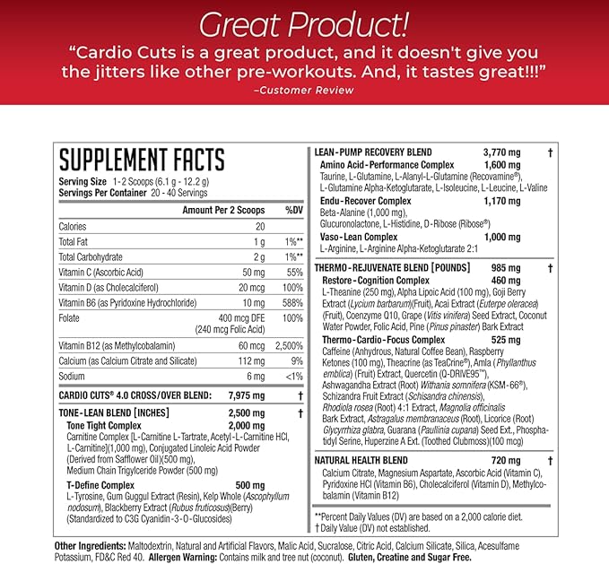 NDS Nutrition 4.0 Pre Workout Supplement - Advanced Weight Loss and Pre Cardio Formula with L-Carnitine, CLA, MCTs, L-Glutamine, and Safflower Oil - Cherry Slush (40 Servings)