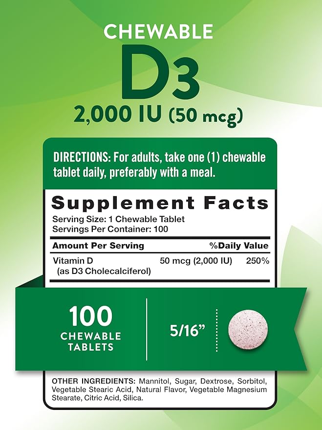 Nature's Truth Chewable Vitamin D3 2,000 IU | 100 Tablets | Berry Flavor | Vegetarian, Non-GMO, & Gluten Free Supplement