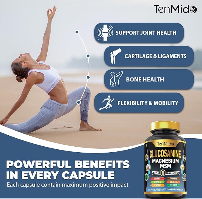 Glucosamine MSM Supplement for Men and Women - 11in1 Formula - Combine with Magnesium, Turmeric, Boswellia, Quercetin, Burdock Root, and More | Joint & Mobility Support - 150 Capsules