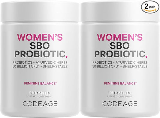 Codeage Women’s Probiotics Supplement - 50 Billion CFUs - SBO Probiotics & Prebiotics - Cranberries - Feminine Health - Fermented Botanical Blend, Whole Food Supplement - Vegan, Non-GMO - 2 Pack