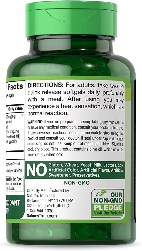 Nature's Truth Oil of Oregano Softgels | 4000 mg | 150 Count | Non-GMO & Gluten Free Herbal Supplement