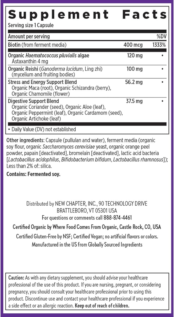 New Chapter Biotin Supplement, Vegan Hair Skin and Nails Vitamins with Fermented Biotin + Astaxanthin - 60 Count
