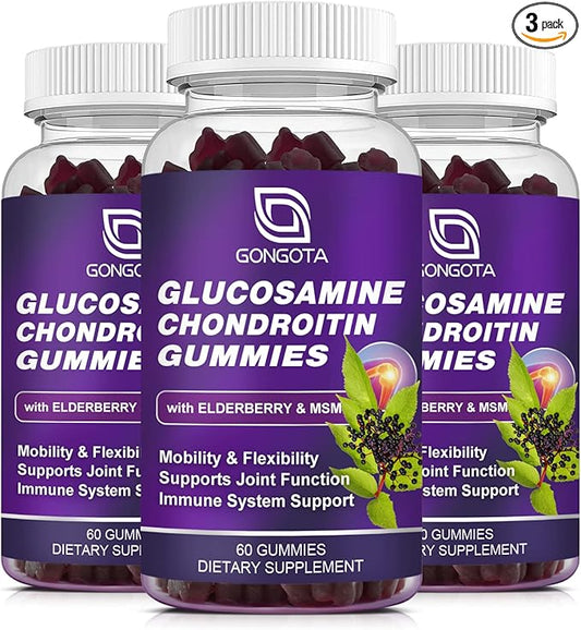 GONGOTA Glucosamine Chondroitin Gummies - Extra Strength 1500mg Glucosamine with MSM & Elderberry, Joint Support Supplement, Best Cartilage & Immune Support Supplement for Men and Women - 180 Gummies