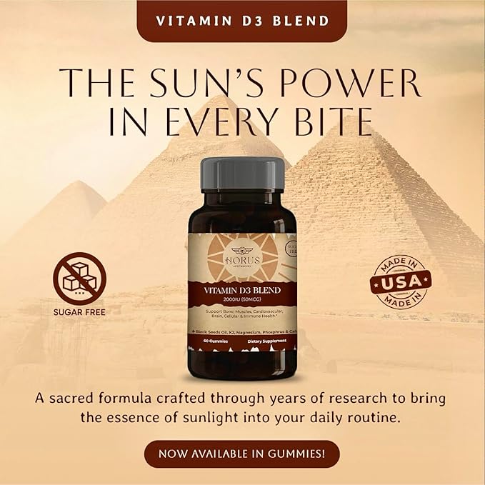 Vitamin D3 2000 IU Sugar Free Gummies with Black Seed Oil - Supports Bone, Muscle, Cardiovascular & Immune Health - Includes K2, Magnesium, Phosphorus & Calcium - Chewable Vitamin D