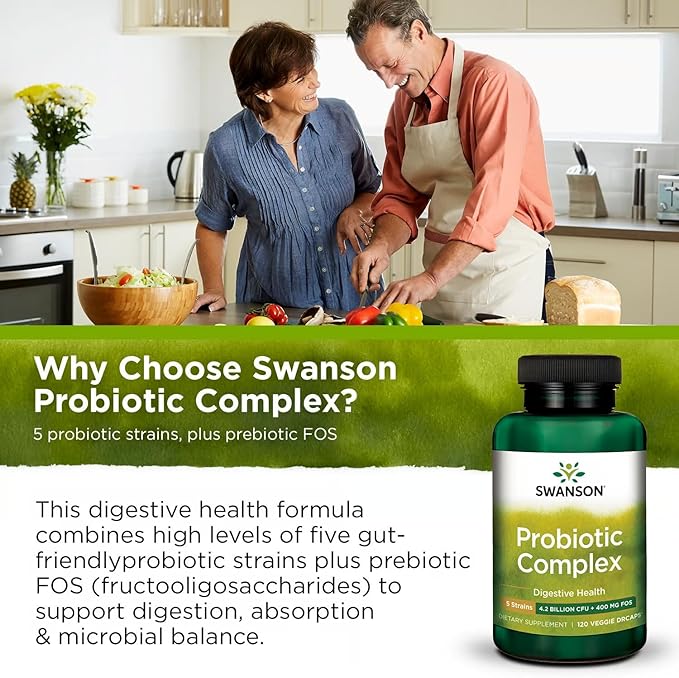 Swanson Probiotic Complex 4.2 Billion CFU 5-Strain Digestive Health Fat Metabolism Satiety Prebiotic FOS Complex Supplement 120 Veggie DRcaps (2 Pack)