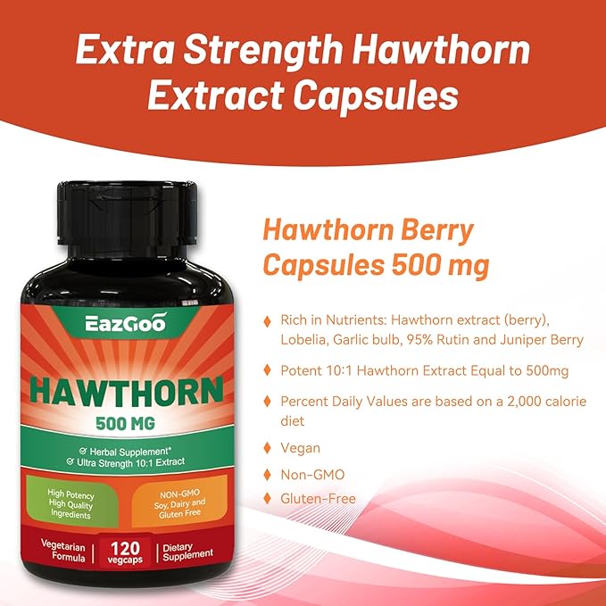 Hawthorn Berry Capsules, Extra Strength Hawthorn Berry Supplement, 120 Vegan Capsules