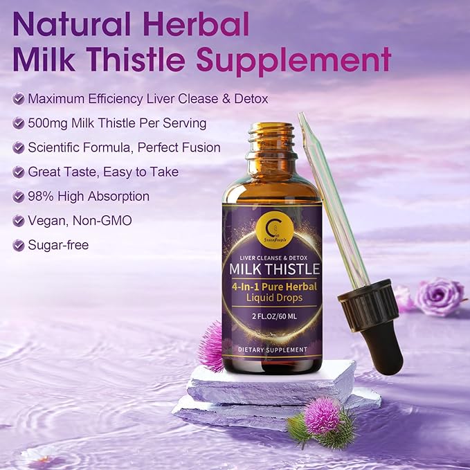 (2 Pack) Milk Thistle Liquid Drops for Liver Cleanse Detox & Repair, Milk Thistle Supplement with Dandelion Root, Artichoke & Turmeric for Liver Support and Immune Health, Vegan, Non-GMO, 4 FL OZ