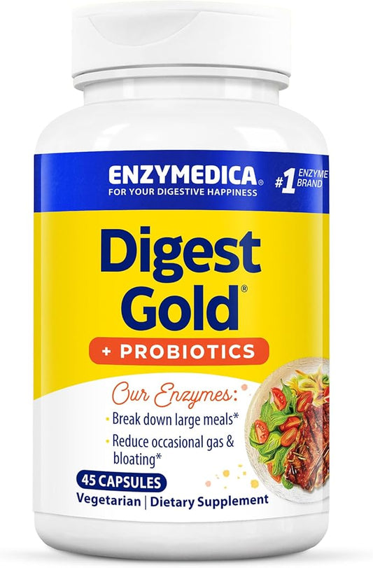 Enzymedica Digest Gold + Probiotics, 2-in-1 Formula for Gut Health, Digestive Enzymes & 1.5 Billion Active Probiotic Cultures, 45 Count (FFP)