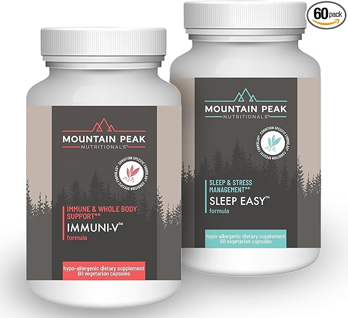 Mountain Peak Nutritionals Immuni-V & Sleep Easy Combo Pack - Herbal Supplement Duo with Antioxidants & Melatonin - Immune Support & Relaxation Formula - 60 Vegetarian Capsules Each