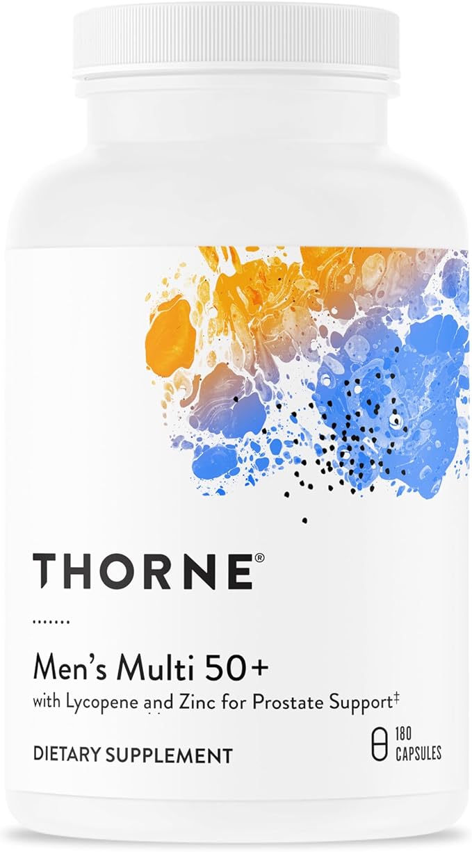 THORNE Men's Multi 50+ - Comprehensive Daily Multivitamin with Vitamins A, B6, B12, C, D, E, Zinc & More - Support Heart, Brain, Prostate, Muscle & Immune Health* - 180 Capsules
