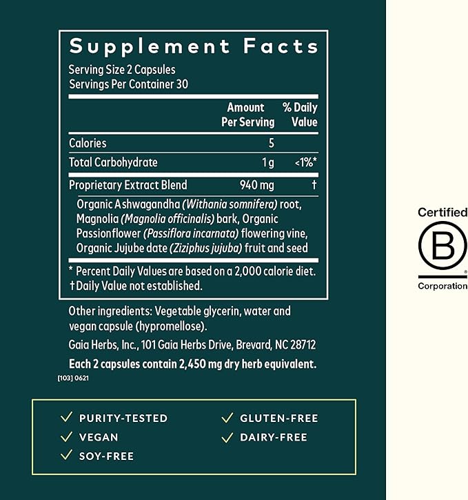 Gaia Herbs SleepThru - Natural Sleep Support Supplement with Organic Ashwagandha Root, Organic Magnolia Bark, Passionflower, and Jujube Date - 60 Vegan Liquid Phyto-Capsules (30-Day Supply)