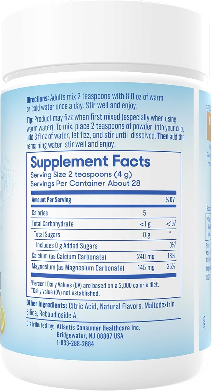 SlowMag® Magnesium Powder, Magnesium + Calcium Supplement Drink Mix, Raspberry Lemon Flavor, Supports Muscle Relaxation & Heart Health, 4oz