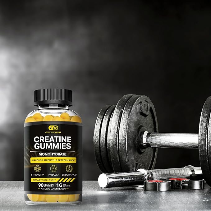 Creatine Monohydrate Gummies | 1g Per Gummy | Vegan Creatine Gummies Supplement for Men & Women | Strength, Muscle Growth, Energy, Endurance | Natural Lemon Flavor, Made in USA (90ct)