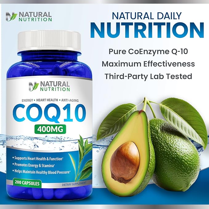 Natural Vitamin CoQ10 400mg 200 Capsules Maximum Strength High Absorption Gluten Free Non-GMO