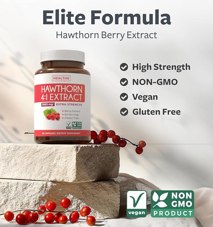 Super Potent Hawthorn Berry Extract Capsules - Hawthorn Berry Supplement Made from Extra Strength Concentrate to Support Heart and Digestive Health - Vegan Non-GMO & Gluten Free (2 Month Supply)