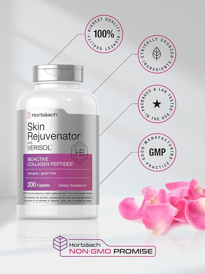 Horbäach Skin Rejuvenator with Verisol | Bioactive Collagen Peptides | 200 Caplets | Non-GMO, Gluten Free Supplement