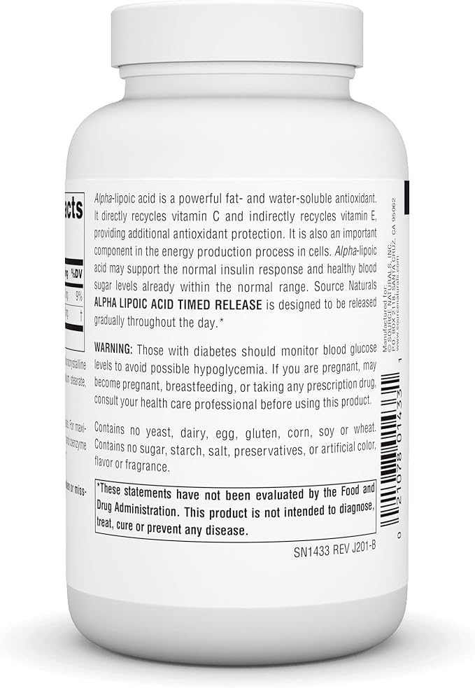Source Naturals Alpha Lipoic Acid, Time Released Antioxidant Protection* - 120 Time Release Tablets