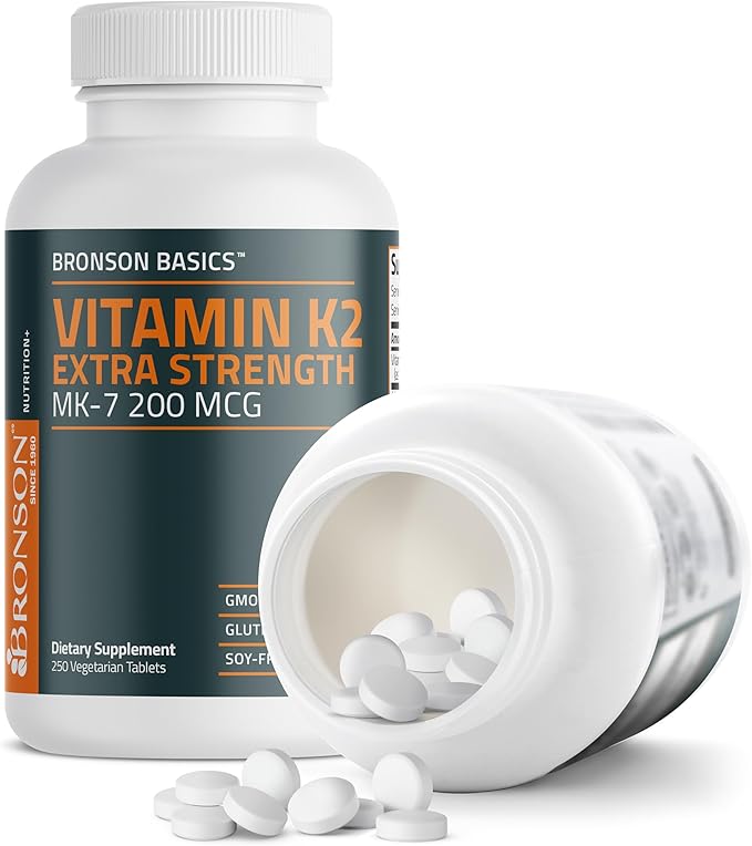Bronson Vitamin K2 MK-7 200mcg Extra Strength, 250 Vegetarian Tablets