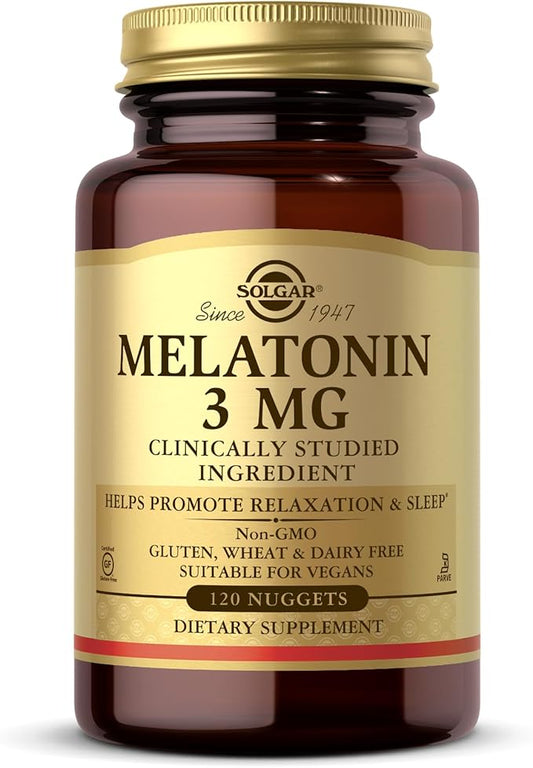 Solgar Melatonin 3 mg - 120 Nuggets - Helps Promote Relaxation & Rest - Non-GMO, Vegan, Gluten Free, Dairy Free, Kosher - 120 Servings