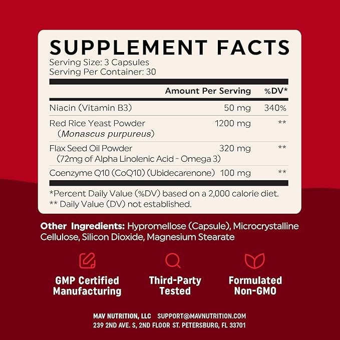 Red Yeast Rice with CoQ10 + Omega 3 for Healthy Cholesterol Support | 1200mg | Heart Health Support | Red Yeast Rice 1200 mg. Capsules | Non-GMO, Gluten-Free | Heart Health Supplements | 90 Ct