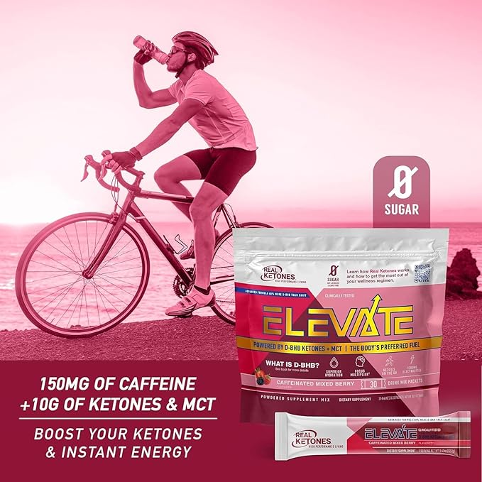 Real Ketones MCT & BHB Exogenous Ketones Drink Mix Packets Elevate Keto Electrolytes Powder Packets No Sugar with 4 Main Electrolytes Plus Hydrating Proprietary Keto BHB (30 Pack, Mixed Berry)