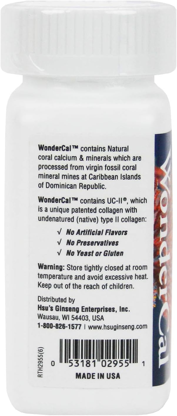 Hsu's Ginseng SKU 2955 | WonderCal, 60 Count | Coral Calcium Supplement | 许氏萬全鈣 | 60ct Bottle, B000153ROK